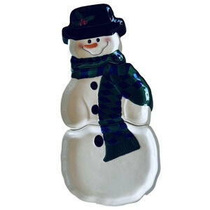 House of Lloyd Snowman 3 piece Ceramic Snack Tray Christmas Original Box